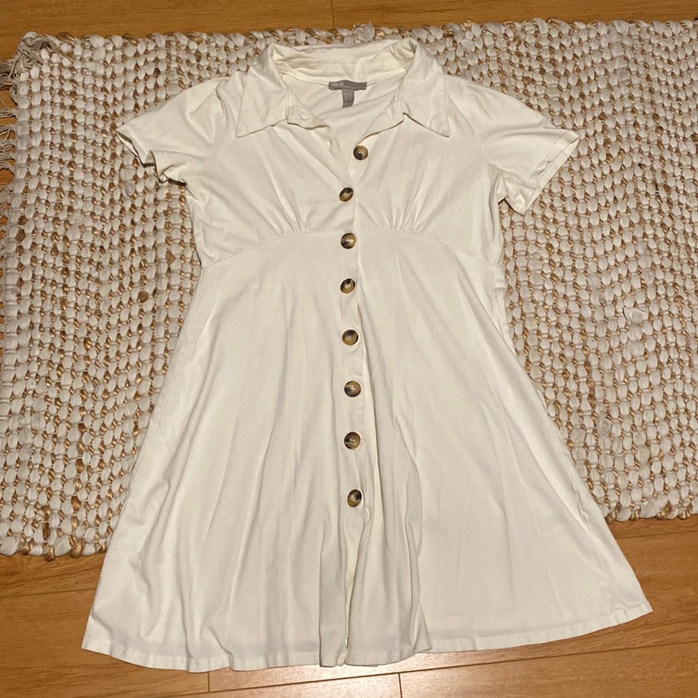 White polo shirt dress with faux tortoiseshell buttons